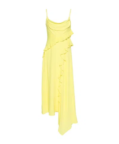 Msgm Asymmetric Ruffled Dress In Yellow