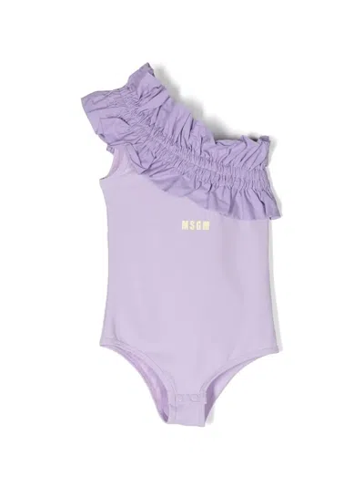 Msgm Kids' Asymmetric Ruffled One-piece In Purple
