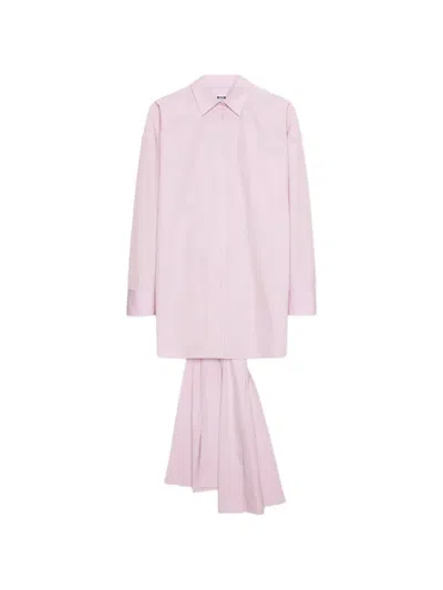 Msgm Asymmetric Shirt Dress In Pink