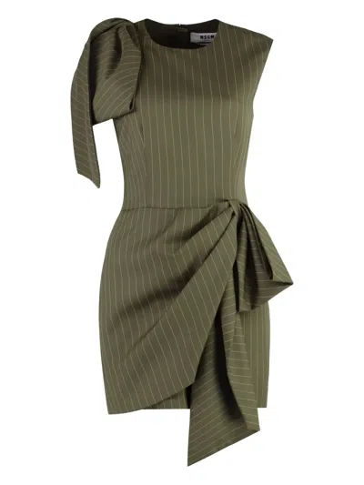 Msgm Asymmetric Wool-blend Dress In Green