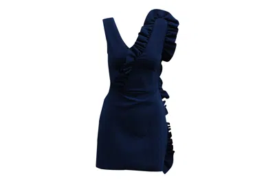 Msgm Asymmetrical Ruffle Dress In Navy Blue Polyester