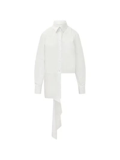 Msgm Asymmetric-hem Draped Shirt In White
