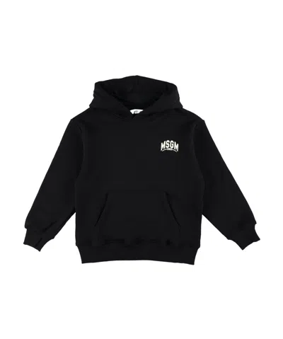Msgm Back Printed Hooded Hoodie In Black