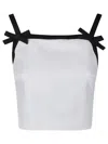 Msgm White Viscose Cropped Top With Bows In White
