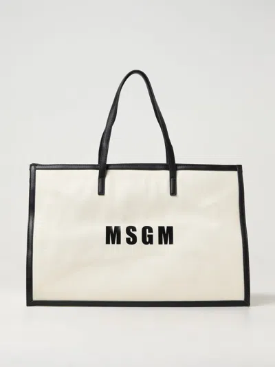 Msgm Kids' Canvas Shopper Bag In Ecru