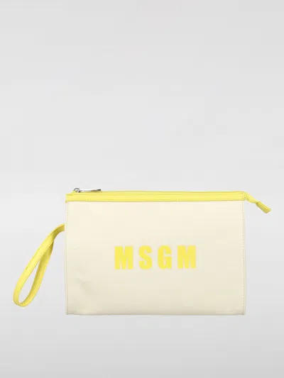 Msgm Kids' Logo-print Cotton Clutch Bag In Ecru