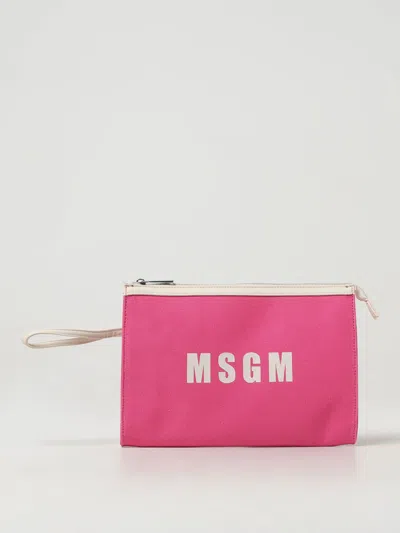 Msgm Logo印花帆布手拿包 In Fuchsia