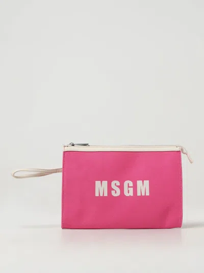 Msgm Kids' Logo-print Canvas Clutch In Fuchsia