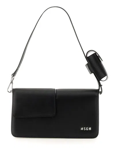 Msgm Baguette Bag With Double Flap And Logo In Black