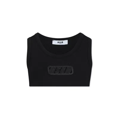 Msgm Kids' Balck Tank Top For Girl With Logo In Black