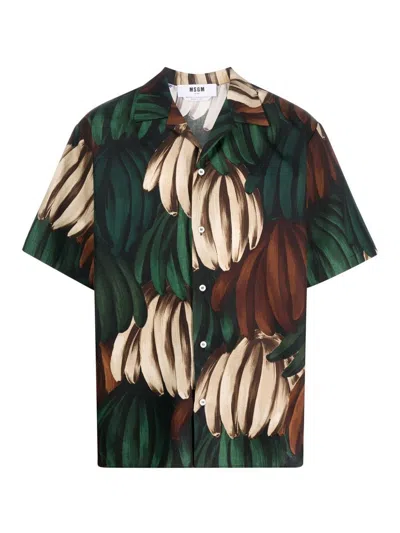 Msgm Banana-print Cotton Shirt In Multi