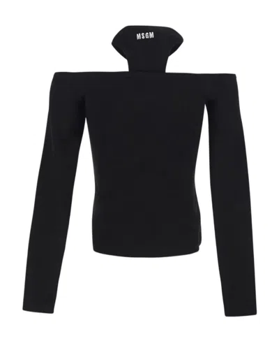 Msgm Bare Shoulder Rib Blouse In Black