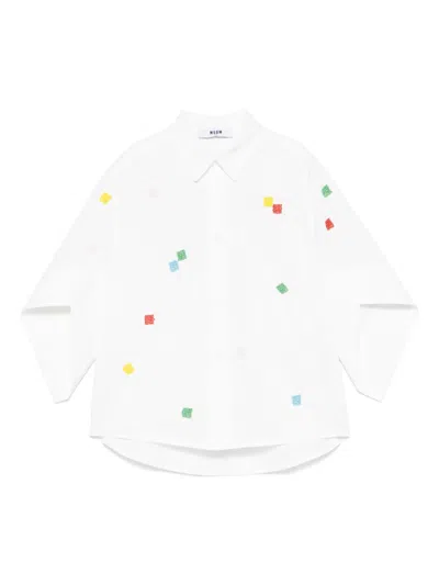 Msgm Kids' Bead-embellished Shirt In White