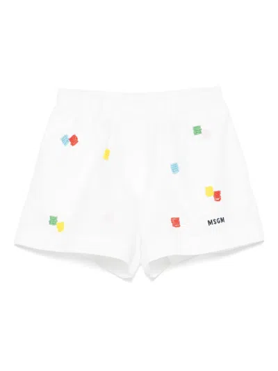 Msgm Kids' Bead-embellished Shorts In White
