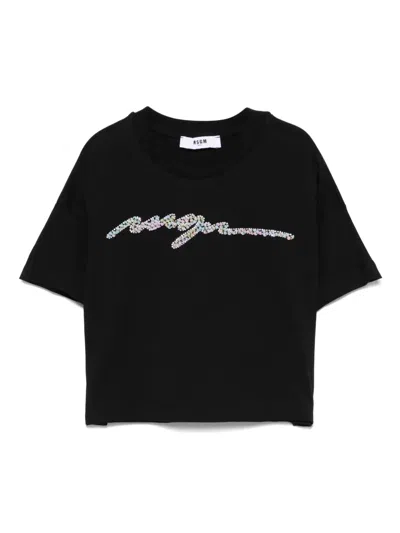 Msgm Kids' Bead-logo Detailing T-shirt In Black