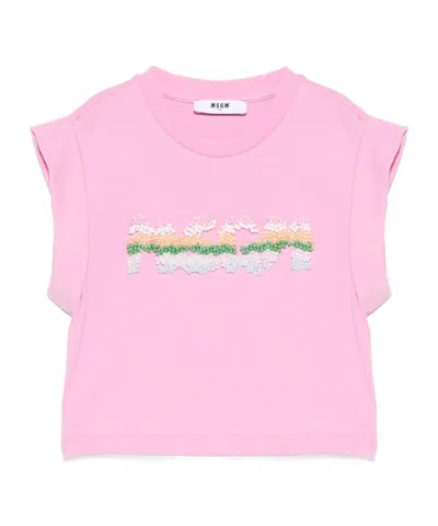 Msgm Kids' Bead-logo T-shirt In Pink