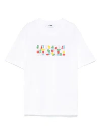 Msgm Kids' Bead-logo T-shirt In White