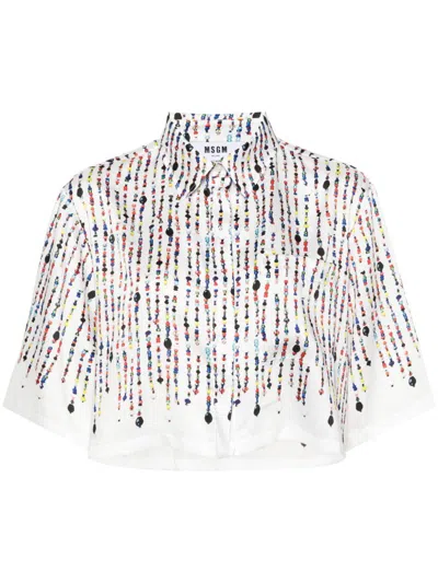 Msgm Bead-print Cropped Shirt In 01