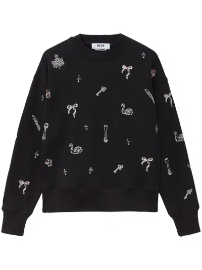 Msgm Embellished Crewneck Sweatshirt In Multi/black