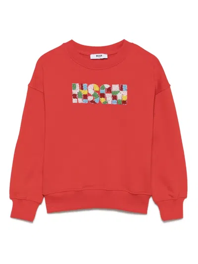 Msgm Kids' Beaded-logo Sweatshirt In Red