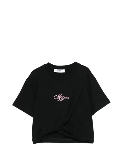 Msgm Kids' Beaded-logo T-shirt In Black