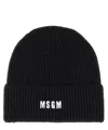 Msgm Logo-embroidered Ribbed-knit Beanie In Black