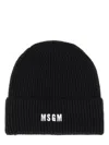 Msgm Logo-embroidered Ribbed-knit Beanie In Black