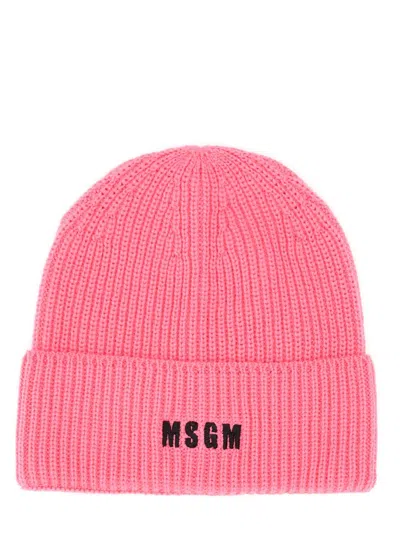 Msgm Beanie Hat In Fucsia
