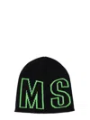 Msgm Logo Embroidered Ribbed Knit Stretch Beanie Hat In Black