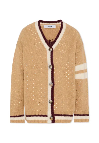 MSGM BEIGE CARDIGAN FOR GIRL WITH STUDS
