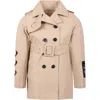 MSGM BEIGE COAT FOR GIRL WITH HEARTS AND LOGO