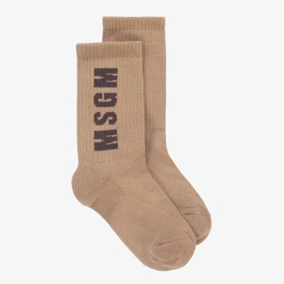 Msgm Beige Cotton Ankle Socks