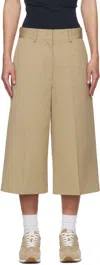 Msgm Beige Wide Bermuda Shorts With Belt Loops And Back Pockets In Cotton Woman In 24 Beige