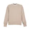 Msgm Beige Cotton Crewneck Sweatshirt Brush Logo Print On Neck In Neutral