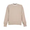 Msgm Beige Cotton Crewneck Sweatshirt Brush Logo Print On Neck In Neutral