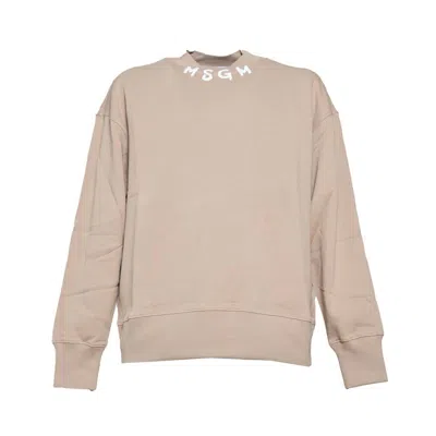 MSGM MSGM BEIGE COTTON CREWNECK SWEATSHIRT