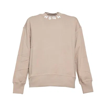 MSGM BEIGE COTTON CREWNECK SWEATSHIRT