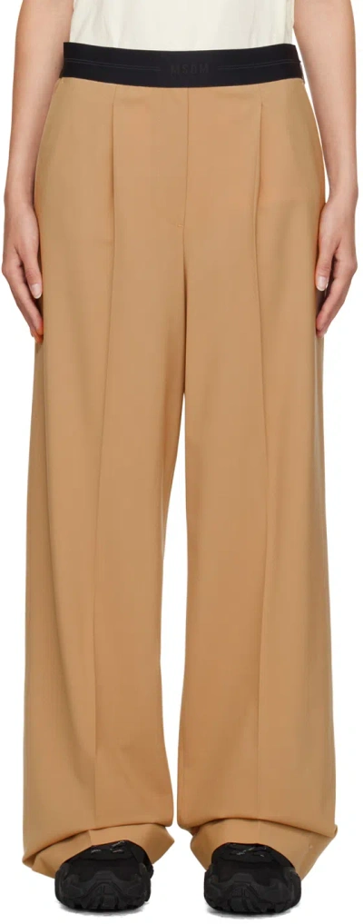 Msgm Beige Creased Trousers In 23 Beige