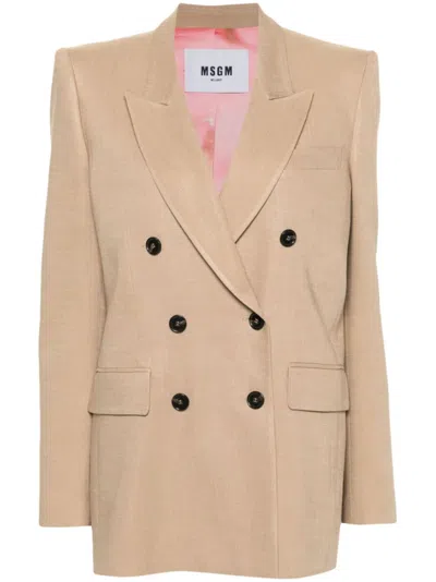 MSGM BEIGE DOUBLE-BREASTED BLAZER