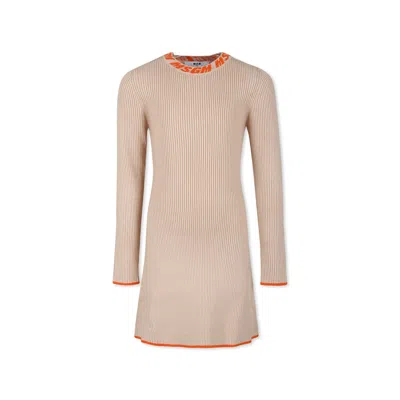 Msgm Kids' Beige Dress For Girl With Logo