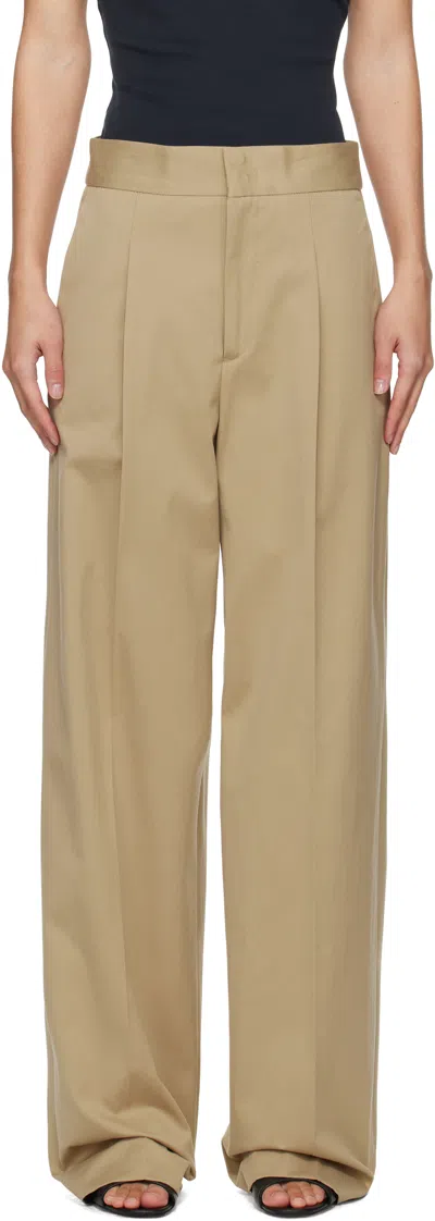 Msgm Beige Faille Pleats Trousers In 24 Beige