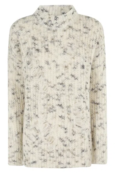 MSGM BEIGE OVERSIZED SWEATER WITH GREY YARN INSERTS