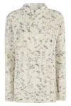 Msgm Beige Oversized Sweater With Grey Yarn Inserts In White