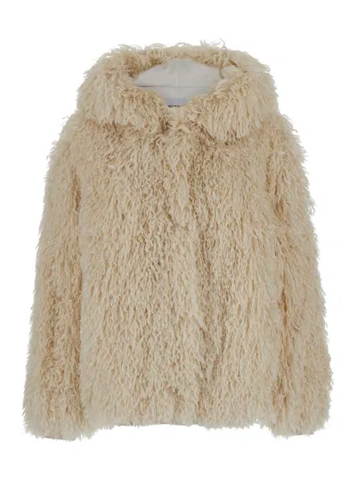 Msgm Faux-fur Single-breasted Jacket In Beige