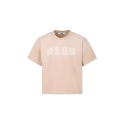 Msgm Kids' Beige T-shirt For Girl With Logo
