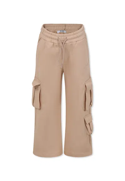 MSGM BEIGE TROUSERS FOR GIRL WITH LOGO