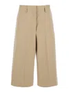 Msgm Beige Wide Bermuda Shorts With Belt Loops And Back Pockets In Cotton Woman In Neutrals