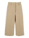 Msgm Beige Wide Bermuda Shorts With Belt Loops And Back Pockets In Cotton Woman In Beige