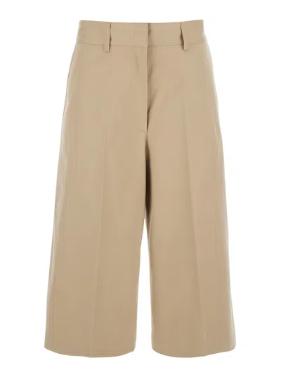 Msgm Beige Wide Bermuda Shorts With Belt Loops And Back Pockets In Cotton Woman