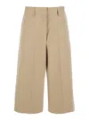 Msgm Beige Wide Bermuda Shorts With Belt Loops And Back Pockets In Cotton Woman In Beige